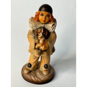 Vintage ANRI Figurine "Ed Michel Oks" Child Holding Puppy Hand-Carved Wood Italy